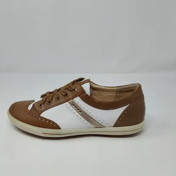 Ecco 40 Size 10.5 Spikeless Womens Golf Shoes Wingtip Brown Leather - Picture 4 of 14
